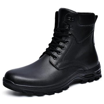 Genuine Leather Four-season Lined Work Boots With Front Laces
