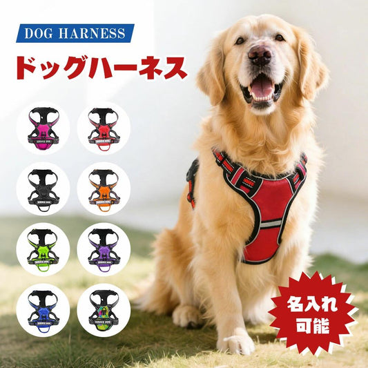 【名入れ可】犬ハーネス名前胴輪単品名入れイニシャル簡単装着引っ張り防止抜けない小型犬中型犬大型犬かわいい散歩お出かけアウトドア迷子防止通気性ナイロンマジックテープハンドル付き
