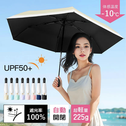 日傘完全遮光折りたたみ傘ワンタッチUVカット日傘折りたたみ三つ折り遮光率100％ミニ傘軽量225g晴雨兼用傘折り畳み傘6本骨グラデーションレディース自動開閉遮光遮熱撥水uvカット紫外線対策耐風頑丈しっかり生地コンパクト猛暑対策2025